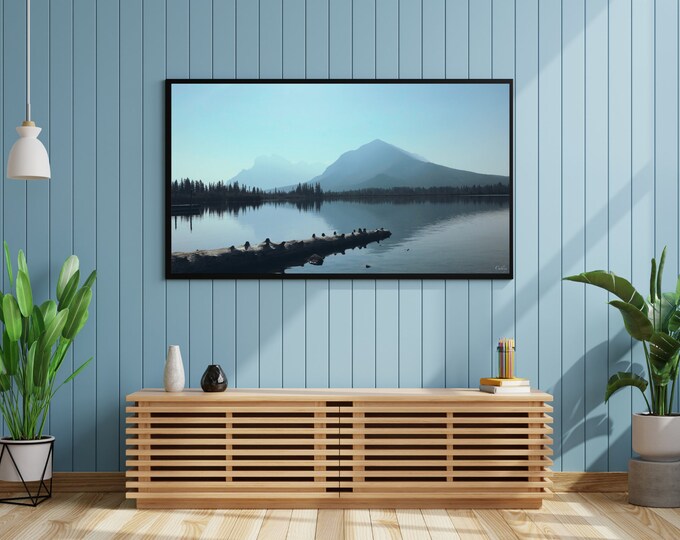 4K+8K Frame TV Art  | "Mountain Lake" | Landscape | Mountains | Foggy | Alberta
