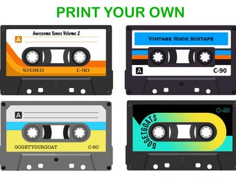 Cassette Tape Label Templates with J Cards | 4 Types | Digital Download