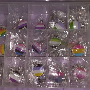 Pride flag necklaces (10 varieties) - Rainbow, Trans, Lesbian, Bi, Pan, and more.