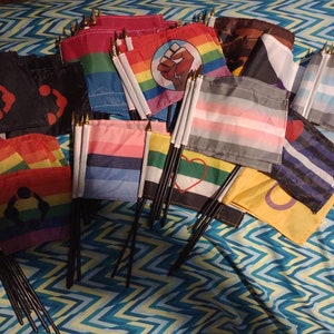 PRIDE Flags - 4&#39;&#39; X 6&#39;&#39; Handheld Flags on stick - Dem, Omni, and more.