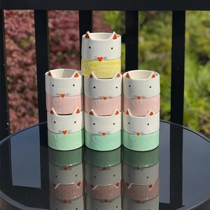 Handmade Vietnamese ceramic pottery, Unique plant pottery, cute plant pots, cat pottery for plants, Ceramic Planter with drain hole