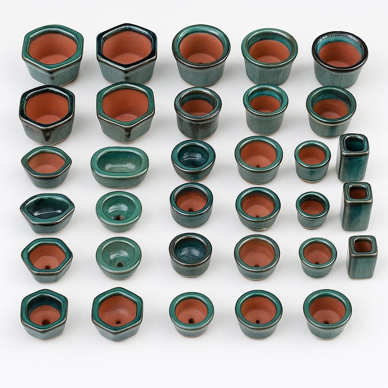 Unique plant pottery, seeding planter, Bonsai pottery, pottery for plants, handmade pottery, Ceramic Planter with drain hole, pack of 3 pots image 1