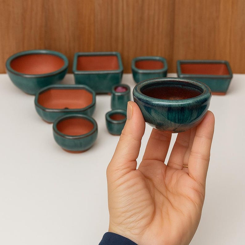 Unique plant pottery, seeding planter, Bonsai pottery, pottery for plants, handmade pottery, Ceramic Planter with drain hole, pack of 3 pots image 8