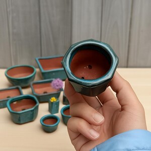 Unique plant pottery, seeding planter, Bonsai pottery, pottery for plants, handmade pottery, Ceramic Planter with drain hole, pack of 3 pots image 9