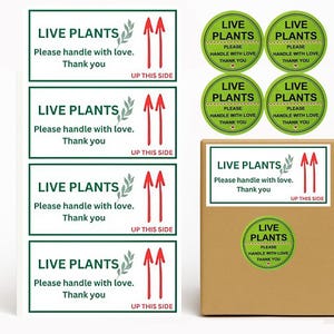 2.5 x 5in Live Plants Please Handle for Shipping Cartons Mailing Boxes Envelopes 200 Adhesive Labels Plus 100 Circle 2in Handle
