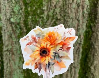 Watercolor October Floral Stickers Fall Flower Cozy Fall Stickers Fall Stickers Autumn Fall Vibes Stickers Fall Is Here Fall Sunflowers