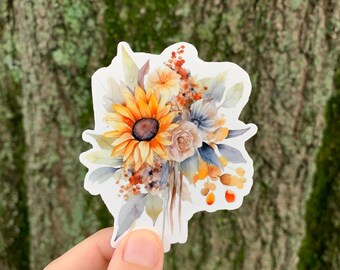 Watercolor October Floral Stickers Fall Flower Cozy Fall Stickers Fall Stickers Autumn Fall Vibes Stickers Fall Is Here Fall Sunflowers