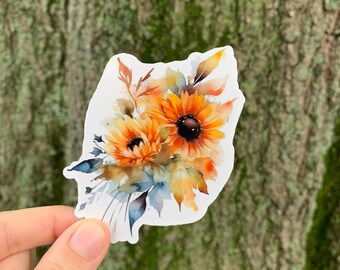 Watercolor October Floral Stickers Fall Flower Cozy Fall Stickers Fall Stickers Autumn Fall Vibes Stickers Fall Is Here Fall Sunflowers
