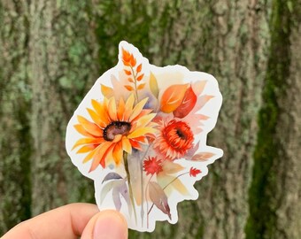 Watercolor October Floral Stickers Fall Flower Cozy Fall Stickers Fall Stickers Autumn Fall Vibes Stickers Fall Is Here Fall Sunflowers
