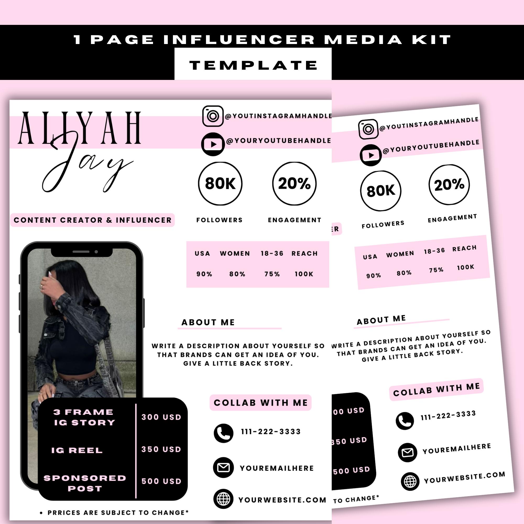 Influencer Roster Sheet 1 Page Influencer Media Kit, Media Kit Template, Instagram Influencer ...