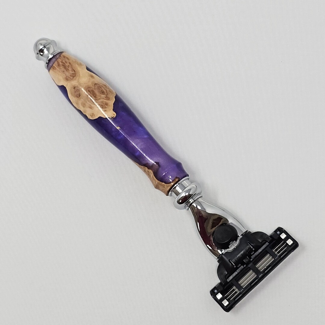 Resin Razor Mach 3 Razor Made From Burl Wood and Purple Resin - Etsy