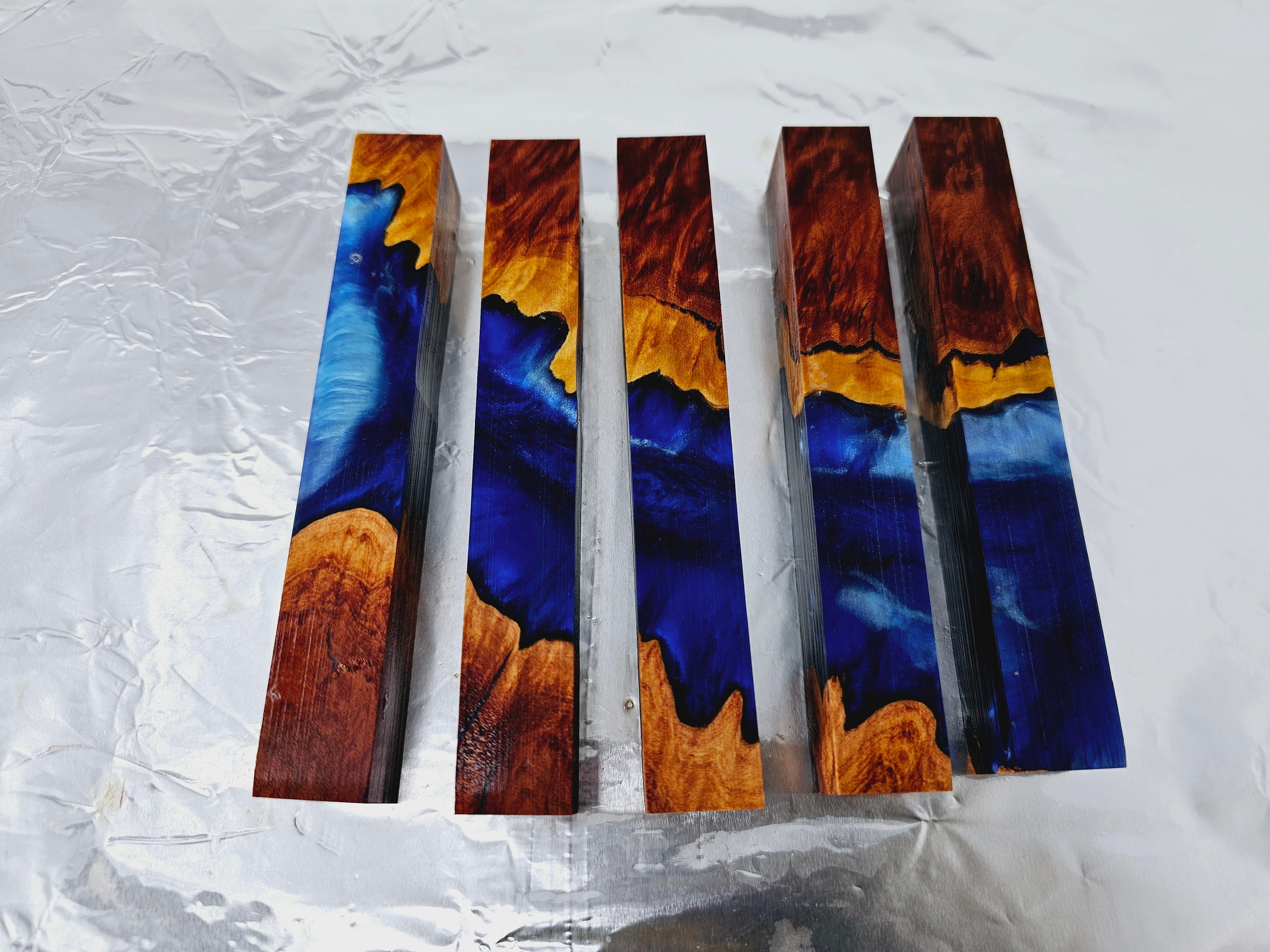 Wood and Resin Pool Chalk Holder Wood and Orange Fire Epoxy