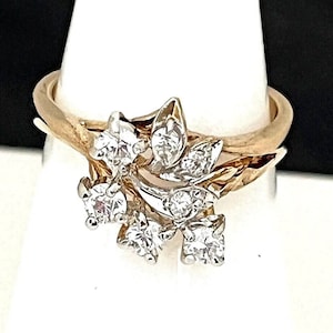 Anel vintage de zircônia cúbica ouro amarelo 18K galvanizado anel de coquetel anos 80