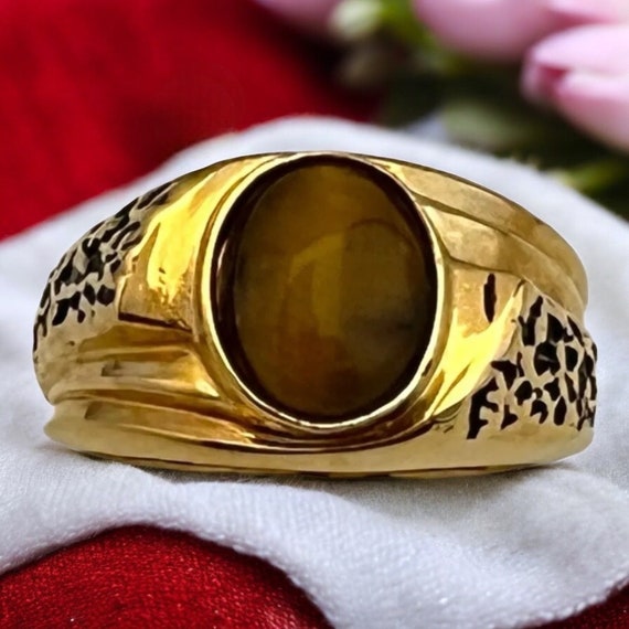 Vintage Tiger's Eye Ring 14K Gold Plate Gold Elec… - image 7