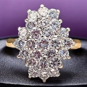 Anel de cluster de zircônia cúbica vintage, anel de coquetel galvanizado em ouro amarelo e branco 14K