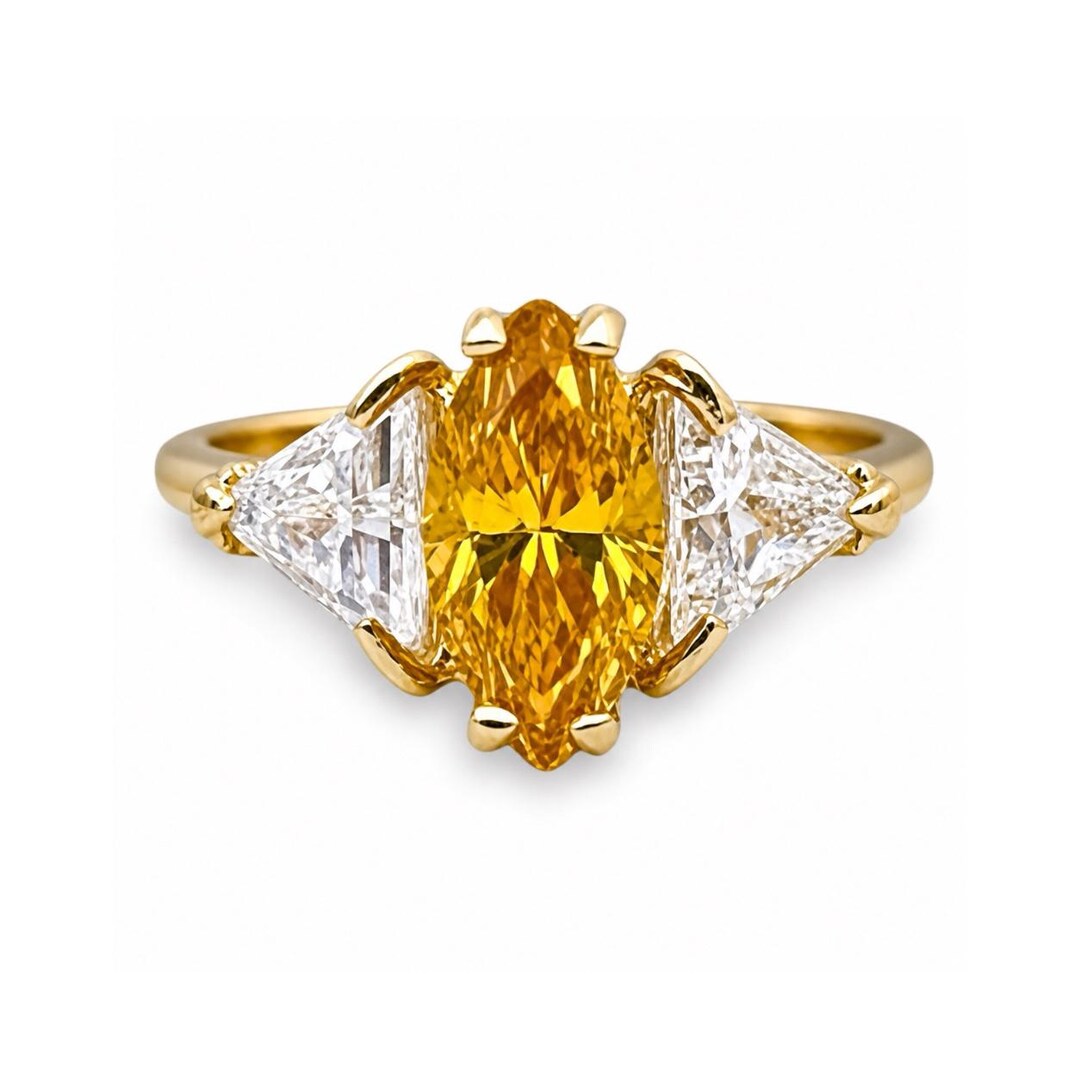 Vintage Ring Yellow Marquis Cut Cubic Zirconia With Clear Cubic ...