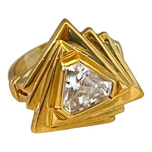 Vintage Ring Mid-Century Cubic Zirconia 18KT Gold Electroplate