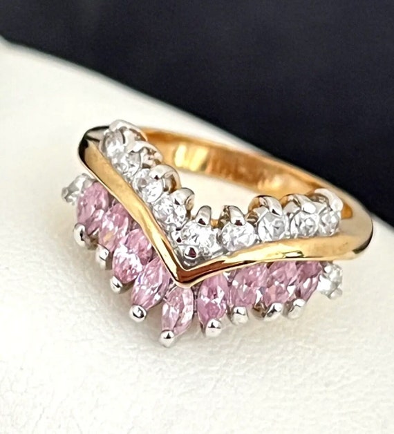Vintage Ring Pink Tourmaline Cubic Zirconia With … - image 1