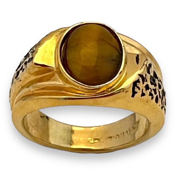 Vintage Tiger's Eye Ring 14K Gold Plate Gold Elec… - image 9