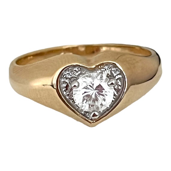 Vintage Ring Heart Shaped Cubic Zirconia 14K Gold… - image 1