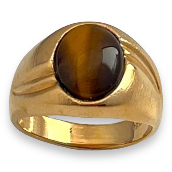 Vintage Tiger's Eye Ring 14K Gold Plate Gold Elec… - image 8