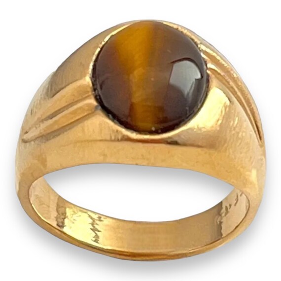 Vintage Tiger's Eye Ring 14K Gold Plate Gold Elec… - image 6