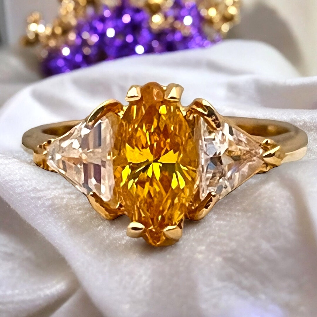 Vintage Ring Yellow Marquis Cut Cubic Zirconia With Clear Cubic ...