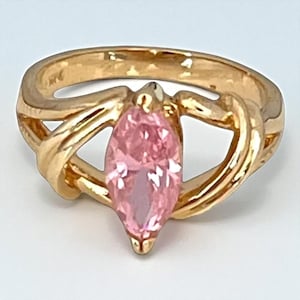 Anello vintage con tormalina rosa taglio marquise, zirconi cubici, anello da cocktail in oro giallo 14 carati placcato in oro
