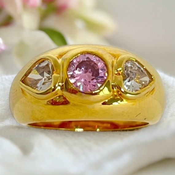 Vintage Ring Pink and Clear Heart Cubic Zirconia … - image 9