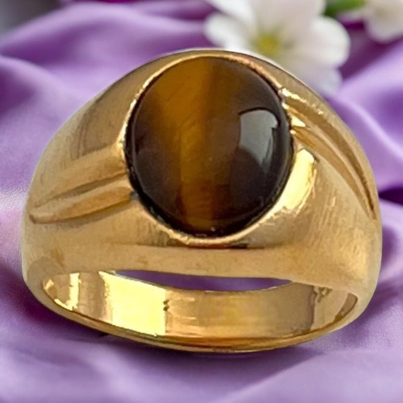 Vintage Tiger's Eye Ring 14K Gold Plate Gold Elec… - image 7