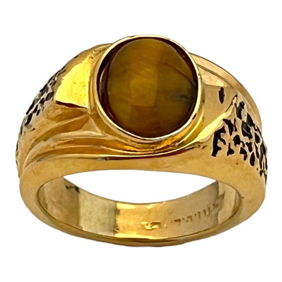 Vintage Tiger's Eye Ring 14K Gold Plate Gold Elec… - image 3