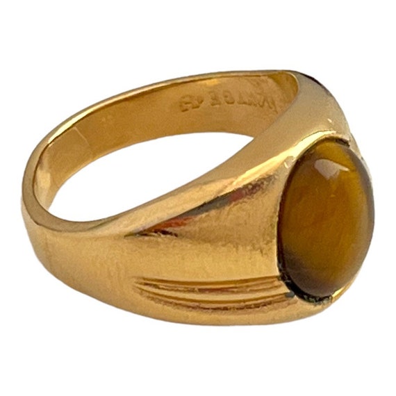 Vintage Tiger's Eye Ring 14K Gold Plate Gold Elec… - image 4