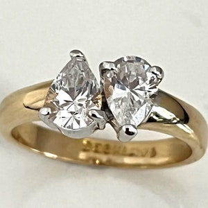 Vintage Ring Cubic Zirconia 14K Yellow Gold Electroplate Cocktail Ring 1980s