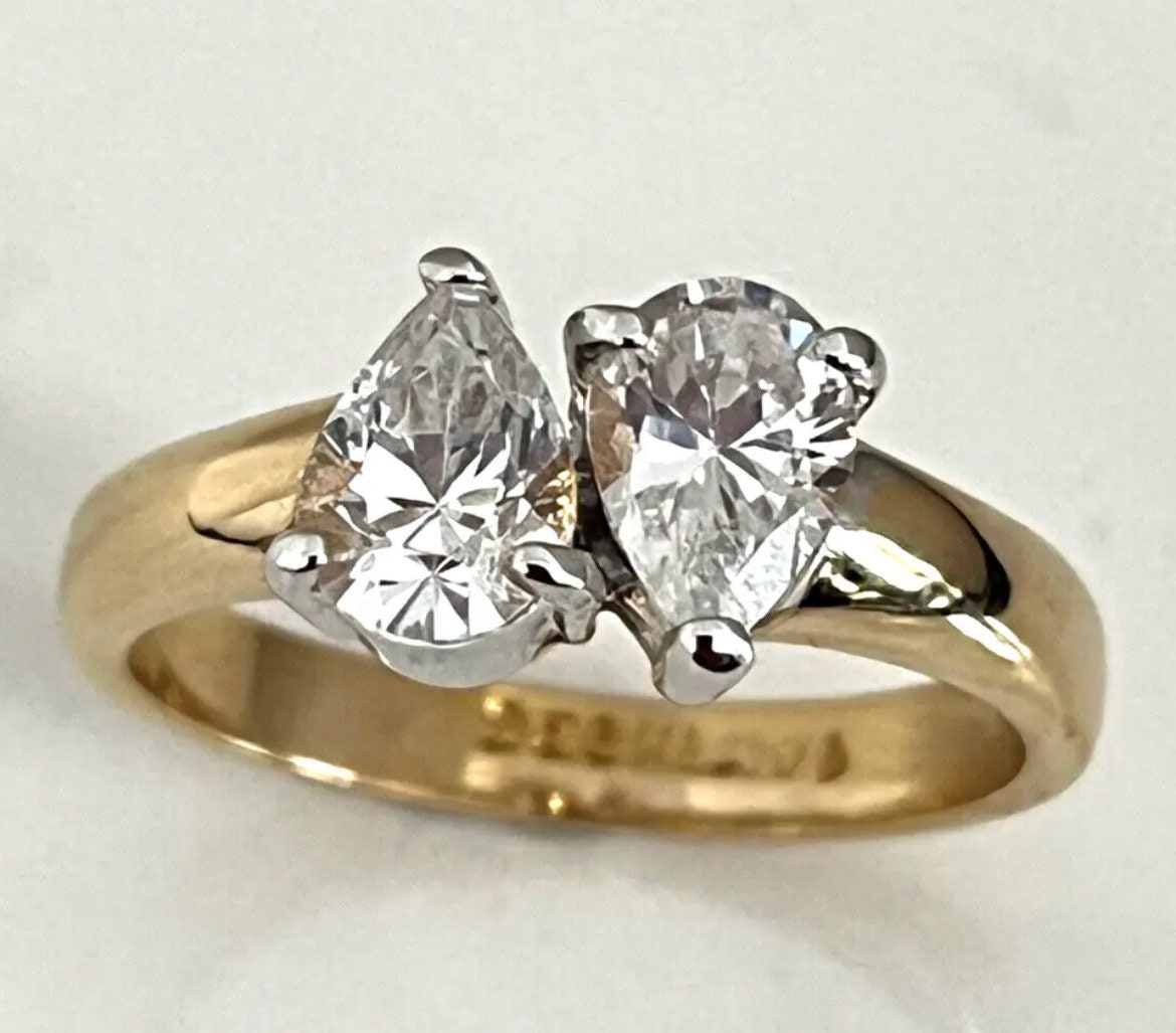 Vintage Ring Cubic Zirconia 14K Yellow Gold Electroplate Cocktail Ring ...