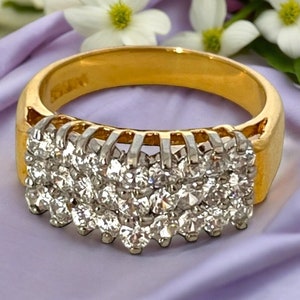Vintage Cubic Zirconia Cluster Ring 14K Gold Electroplate Cocktail Ring 1980s