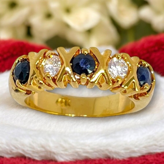 Vintage Ring Sapphire and Cubic Zirconia Stones Hugs and Kisses