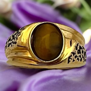 Vintage Tiger&#39;s Eye Ring 14K Gold Plate Gold Electroplate Uncas Gent&#39;s Ring Men&#39;s Retro