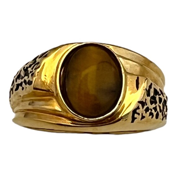 Vintage Tiger's Eye Ring 14K Gold Plate Gold Elec… - image 2