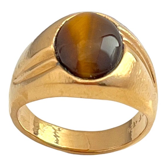Vintage Tiger's Eye Ring 14K Gold Plate Gold Elec… - image 3