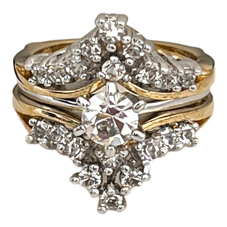 Vintage Wedding Ring Set Clear Cubic Zirconia Stones Two Tone Etsy