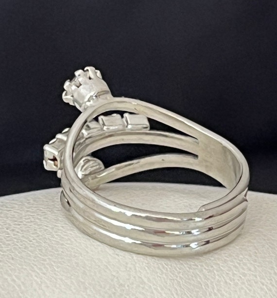 Vintage Ring Silver Tone Prong Set Crystals Retro… - image 2