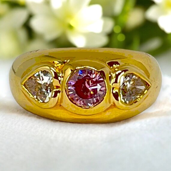 Vintage Ring Pink and Clear Heart Cubic Zirconia … - image 2