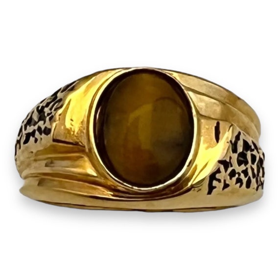 Vintage Tiger's Eye Ring 14K Gold Plate Gold Elec… - image 8