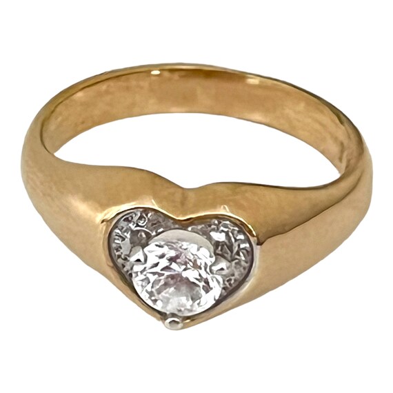 Vintage Ring Heart Shaped Cubic Zirconia 14K Gold… - image 5