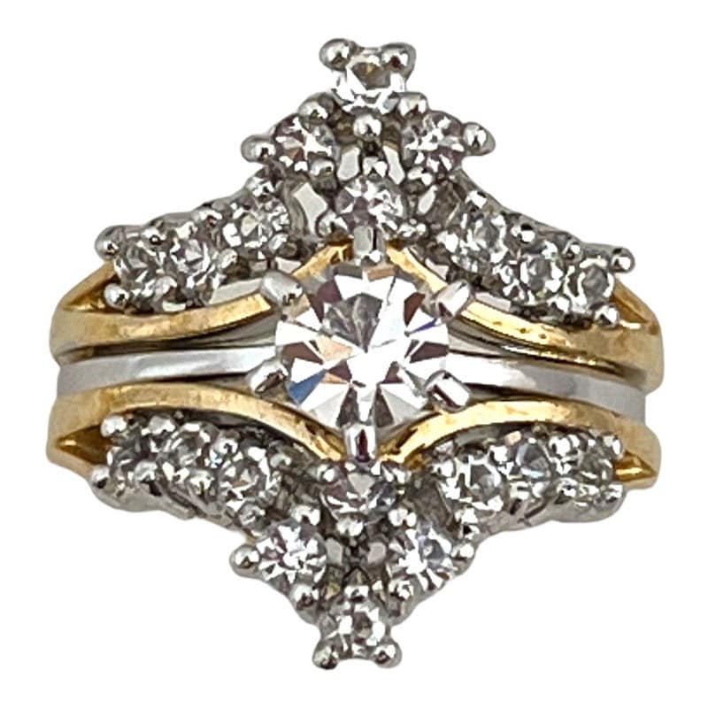 Vintage Wedding Ring Set Clear Cubic Zirconia Stones Two Tone 14K Gold