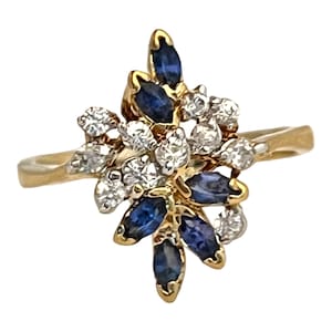 Vintage Ring Sapphire Blue Cubic Zirconia Cluster Mid Century Modernist Design