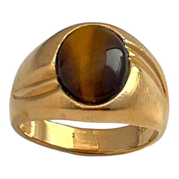 Vintage Tiger's Eye Ring 14K Gold Plate Gold Elec… - image 2