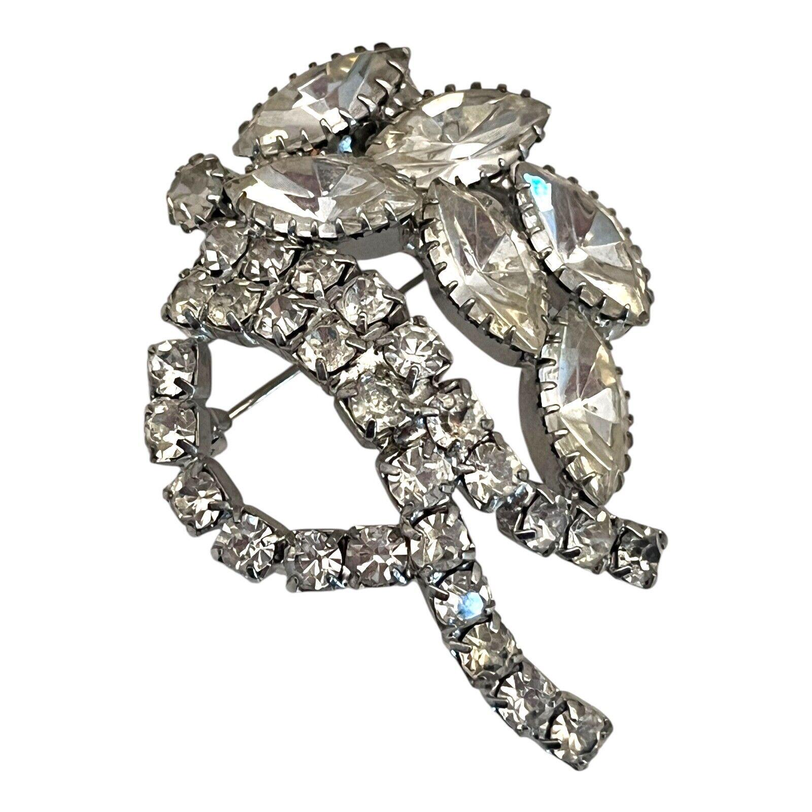 Vintage 1950s Kramer NY Brooch & Clip Earring Set – Mercy Madge Vintage 1960s Topaz Rhinestone Brooch Earring Set Navette Crystal Gold Tone - 9V main image 1