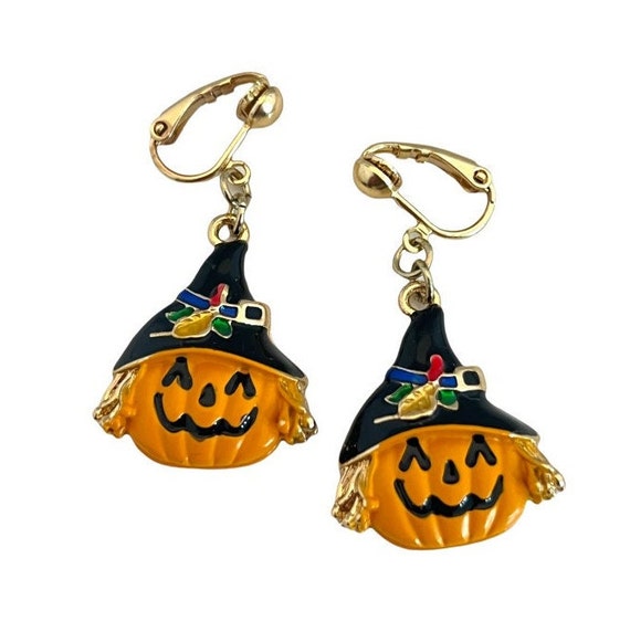 Vintage Halloween Earrings Hand Enameled Jack-O-La