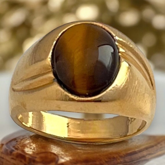 Vintage Tiger's Eye Ring 14K Gold Plate Gold Elec… - image 1